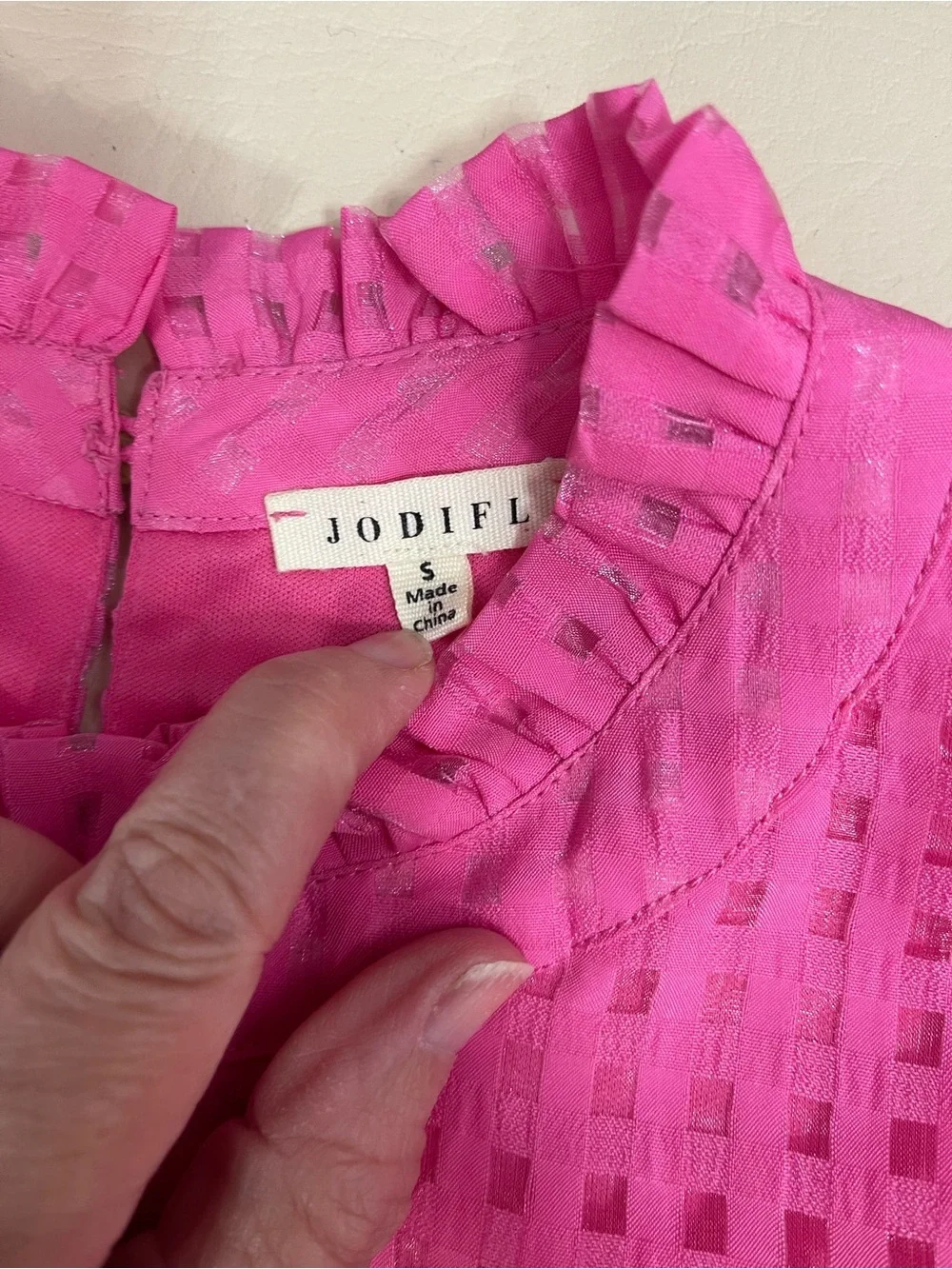 Anthropologie Jodifl Pink Women’s Dress Ruffle sleeves‎,neck collar Pink Lined - Picture 4 of 8